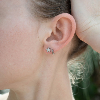 18K Gold PVD Stainless Steel Star Stud Pave Stone Earrings