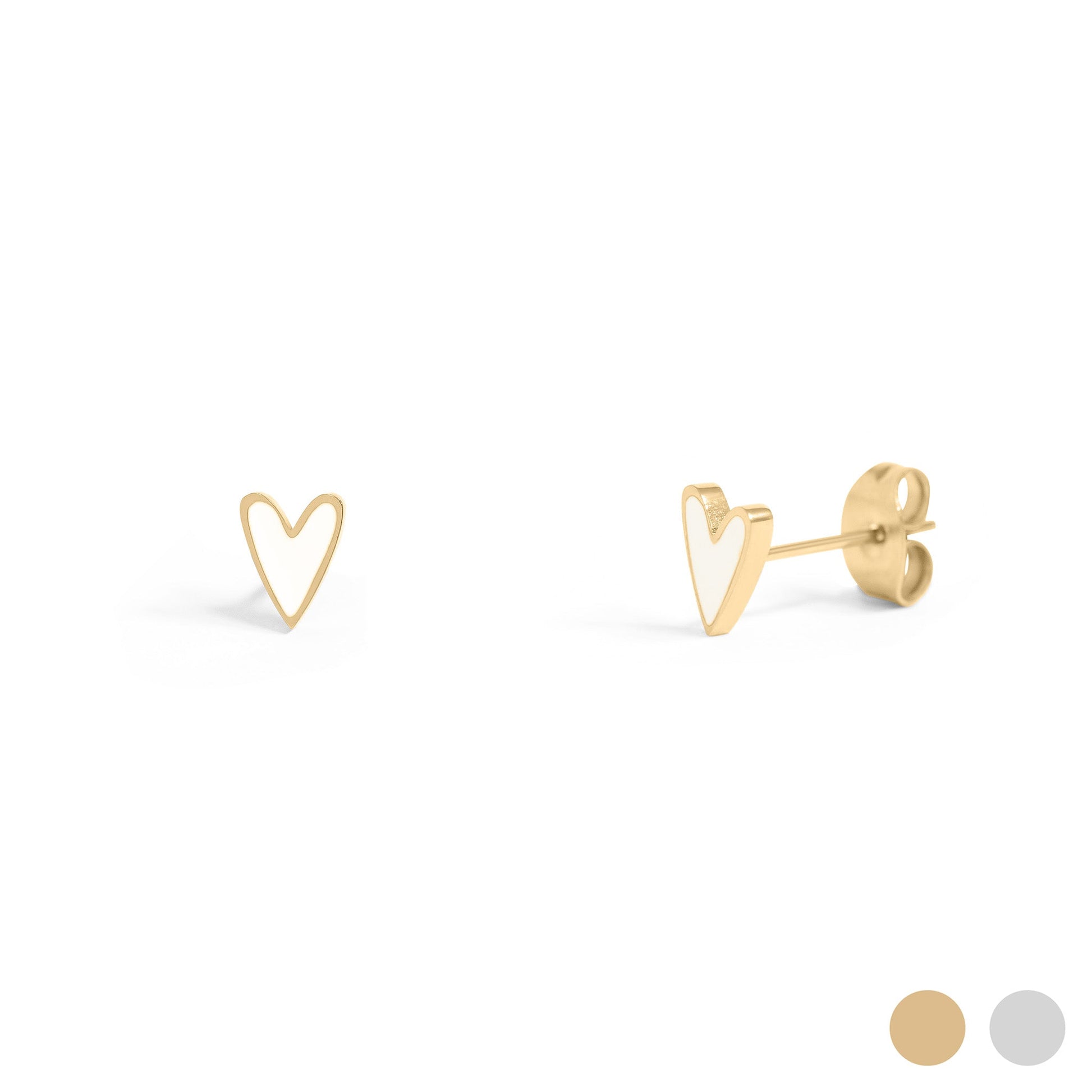 Stainless Steel White Enamel Heart Studs