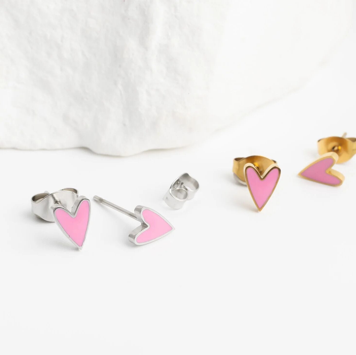 18K Gold PVD Stainless Steel White Enamel Heart Studs