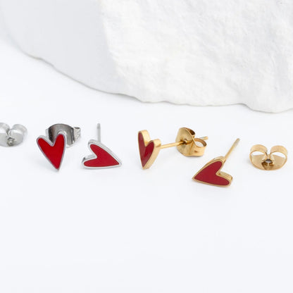 18K Gold PVD Stainless Steel White Enamel Heart Studs