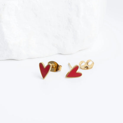 18K Gold PVD Stainless Steel White Enamel Heart Studs