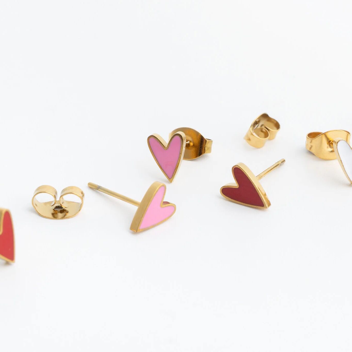 18K Gold PVD Stainless Steel White Enamel Heart Studs