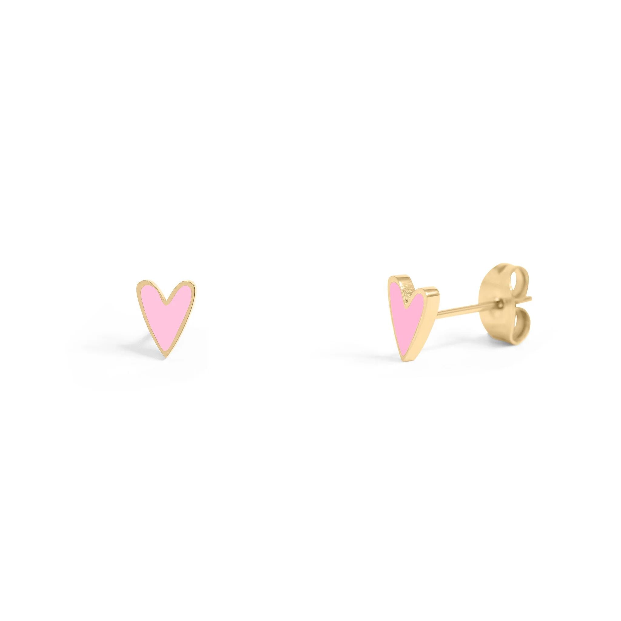 18K Gold PVD Stainless Steel White Enamel Heart Studs