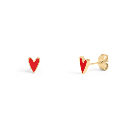 18K Gold PVD Stainless Steel White Enamel Heart Studs