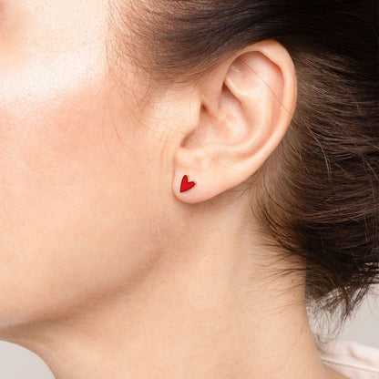 18K Gold PVD Stainless Steel White Enamel Heart Studs