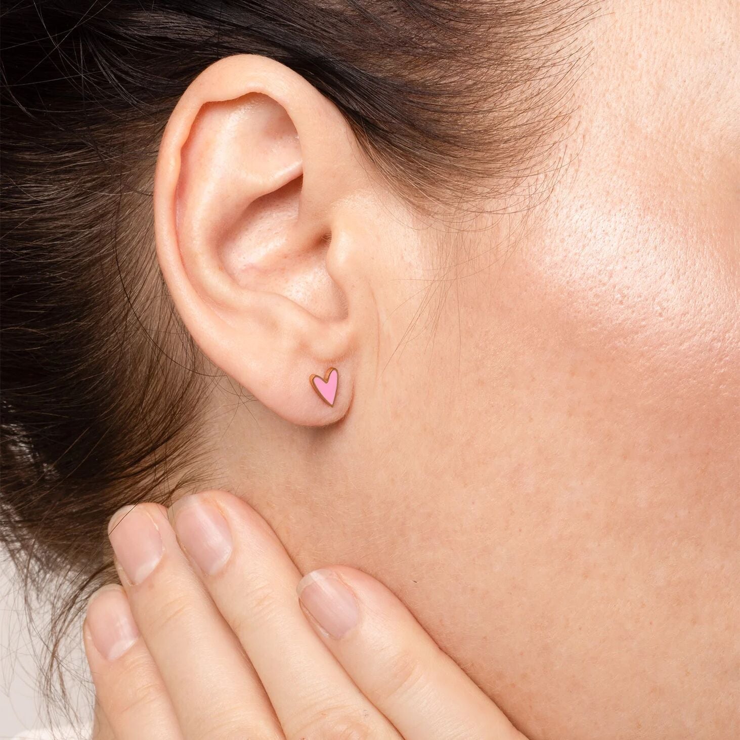 18K Gold PVD Stainless Steel White Enamel Heart Studs