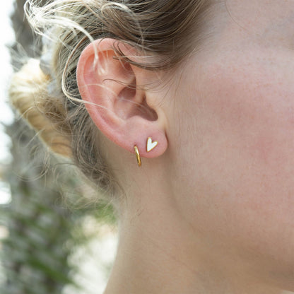 18K Gold PVD Stainless Steel White Enamel Heart Studs