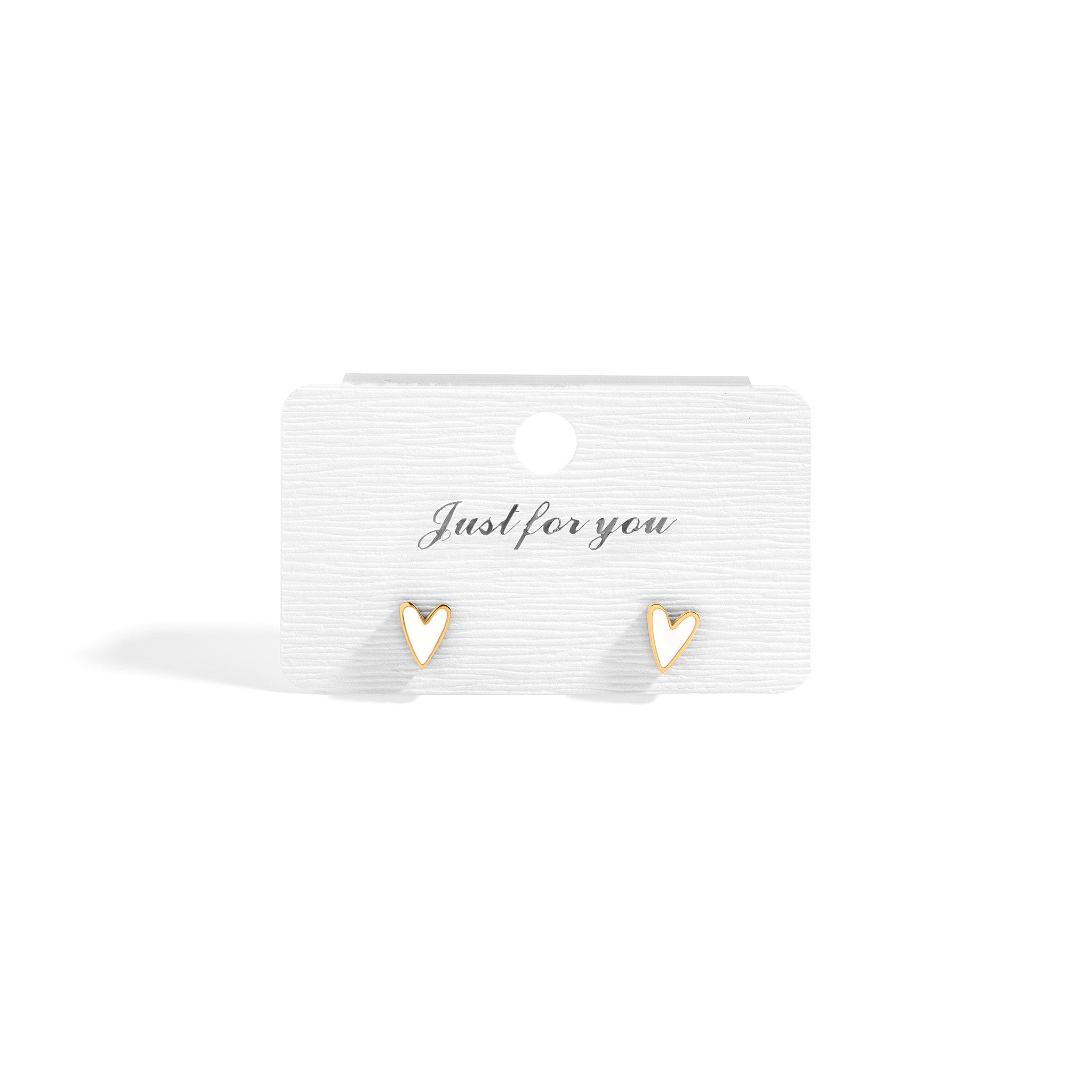 18K Gold PVD Stainless Steel White Enamel Heart Studs
