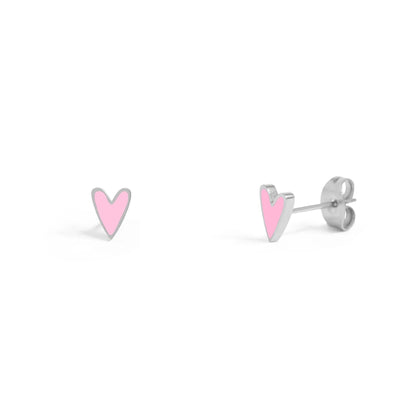 18K Gold PVD Stainless Steel White Enamel Heart Studs