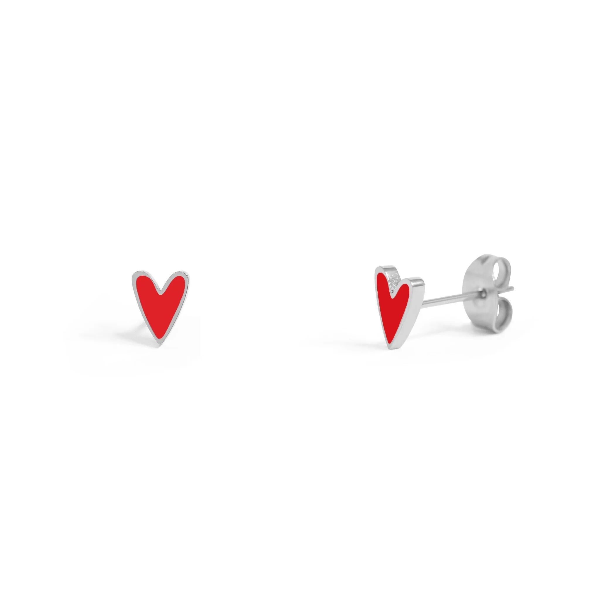 18K Gold PVD Stainless Steel White Enamel Heart Studs