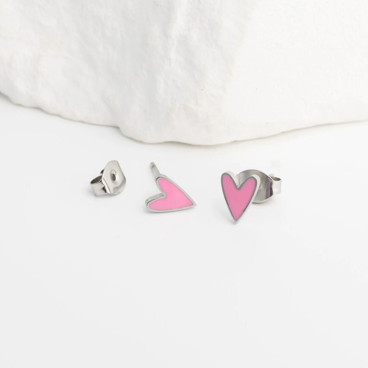 18K Gold PVD Stainless Steel White Enamel Heart Studs