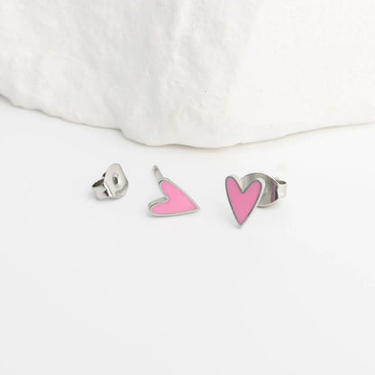 18K Gold PVD Stainless Steel White Enamel Heart Studs