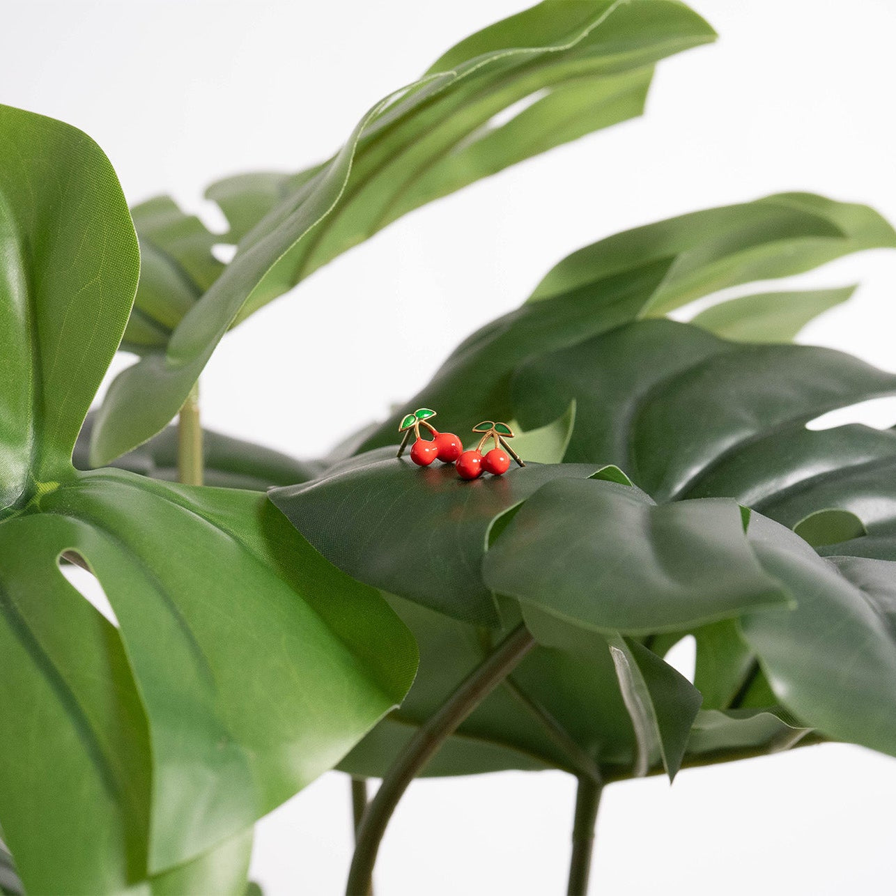 18K Gold PVD Stainless Steel Enamel Cherry Stud Earrings