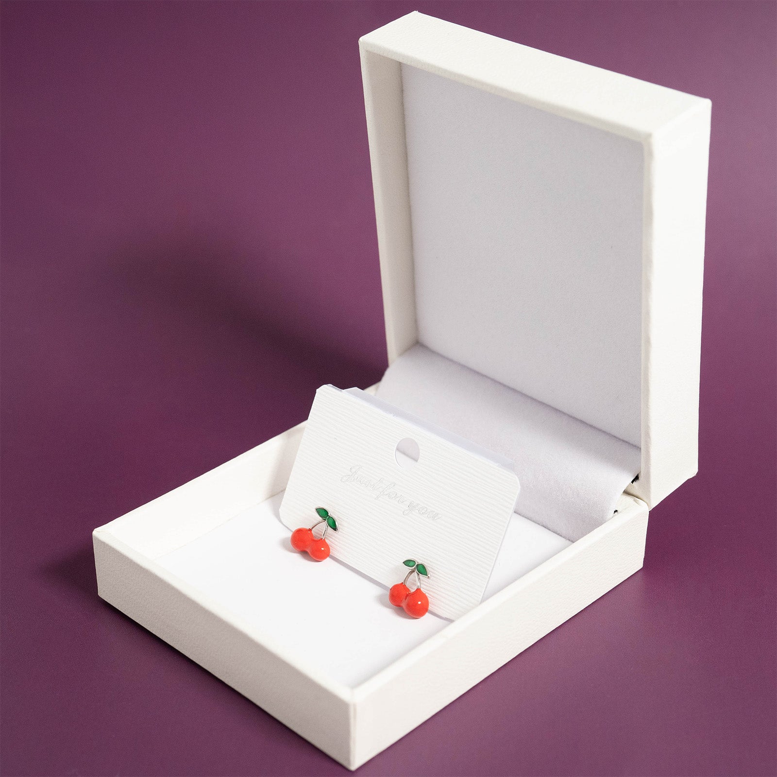 18K Gold PVD Stainless Steel Enamel Cherry Stud Earrings
