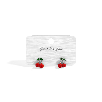 18K Gold PVD Stainless Steel Enamel Cherry Stud Earrings