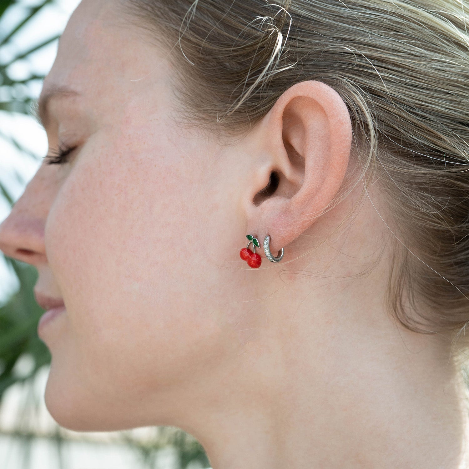 18K Gold PVD Stainless Steel Enamel Cherry Stud Earrings