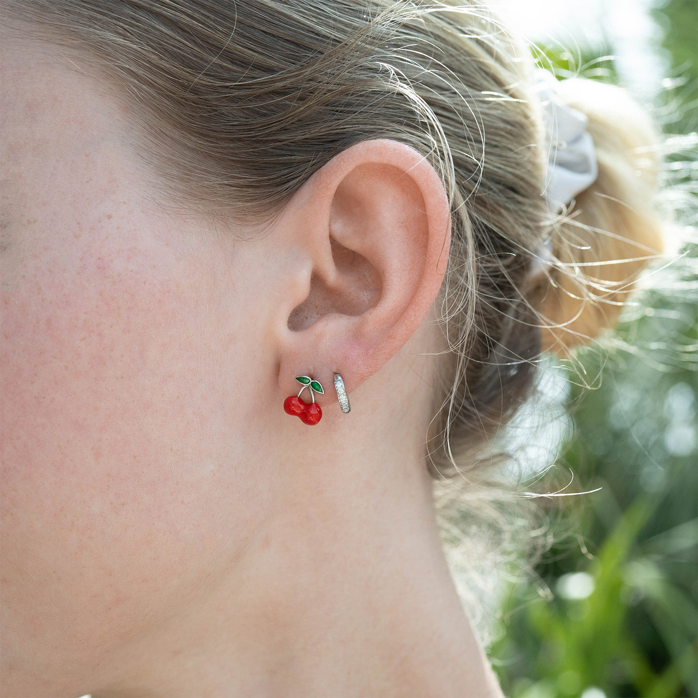18K Gold PVD Stainless Steel Enamel Cherry Stud Earrings