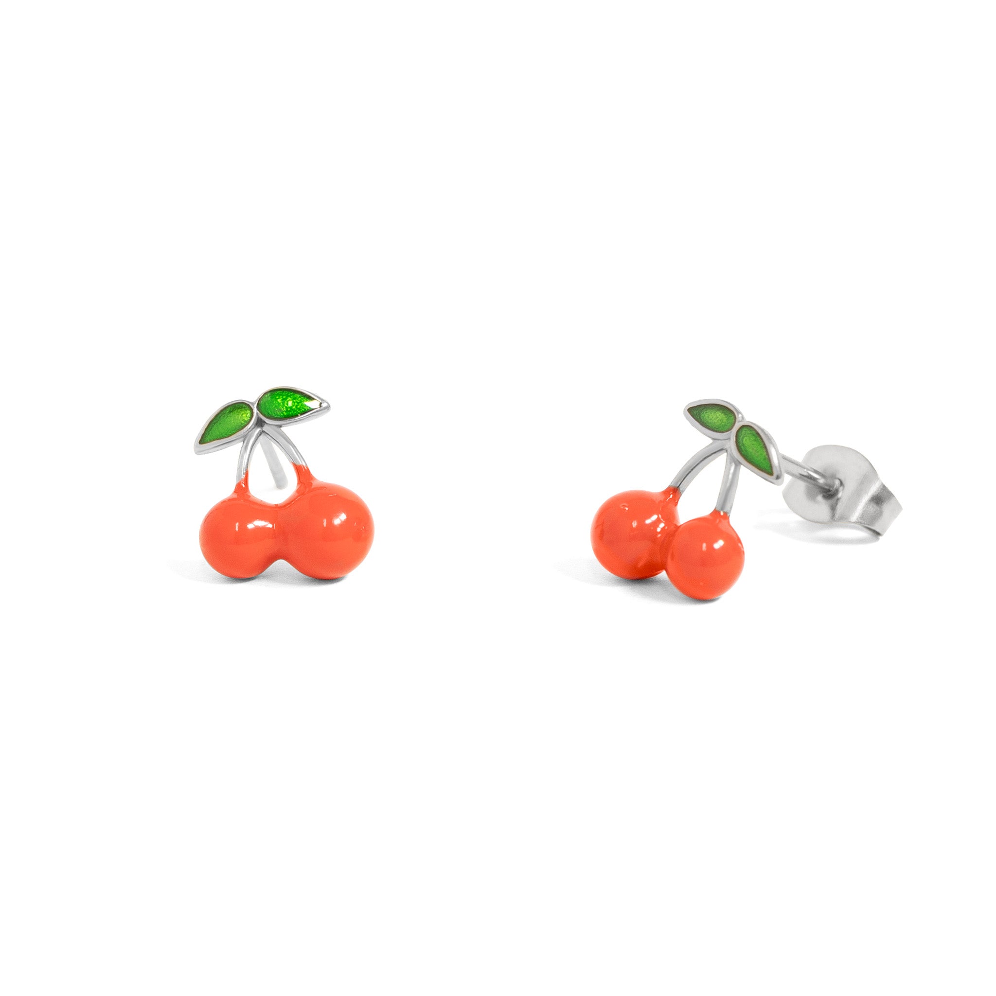 18K Gold PVD Stainless Steel Enamel Cherry Stud Earrings