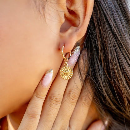 18K Gold PVD Sunburst Heart Huggie Earring