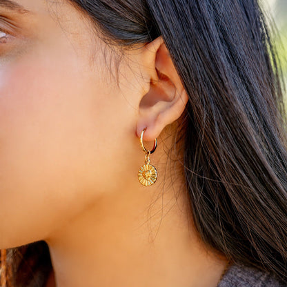 18K Gold PVD Sunburst Heart Huggie Earring