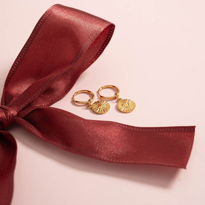18K Gold PVD Sunburst Heart Huggie Earring