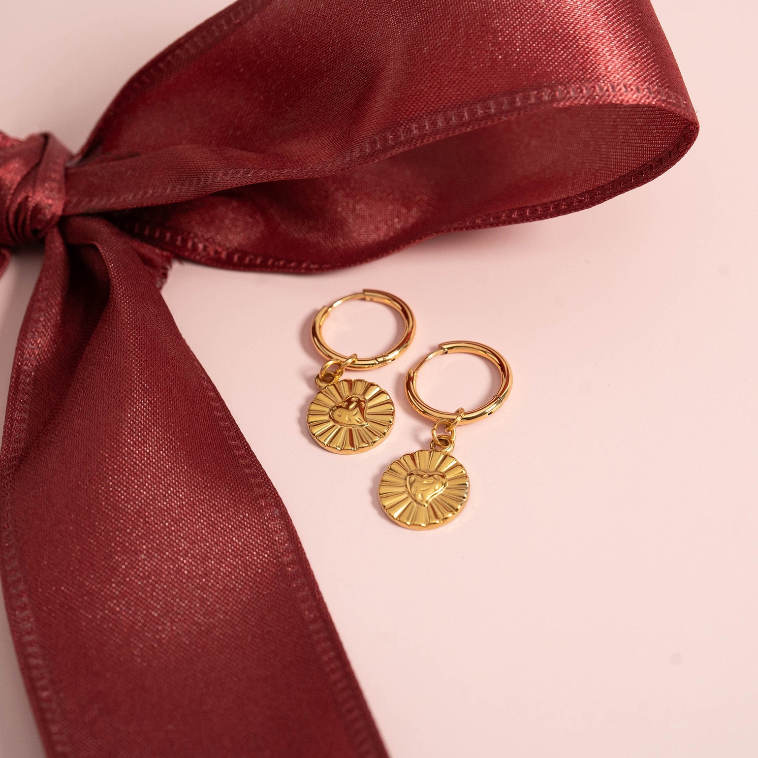18K Gold PVD Sunburst Heart Huggie Earring