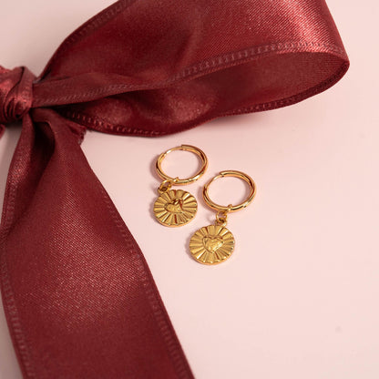 18K Gold PVD Sunburst Heart Huggie Earring