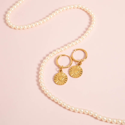 18K Gold PVD Sunburst Heart Huggie Earring