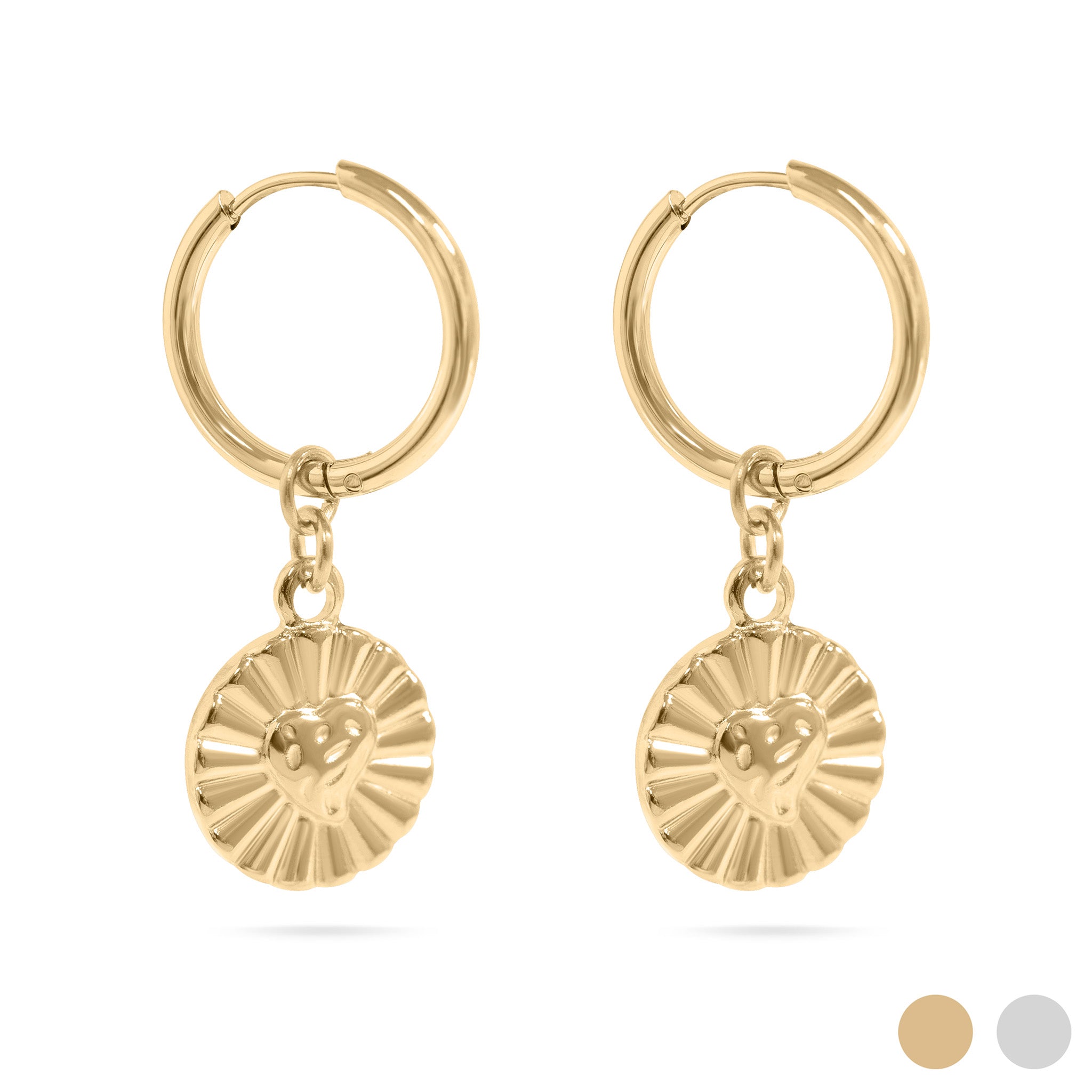 18K Gold PVD Sunburst Heart Huggie Earring