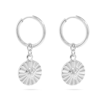 18K Gold PVD Sunburst Heart Huggie Earring
