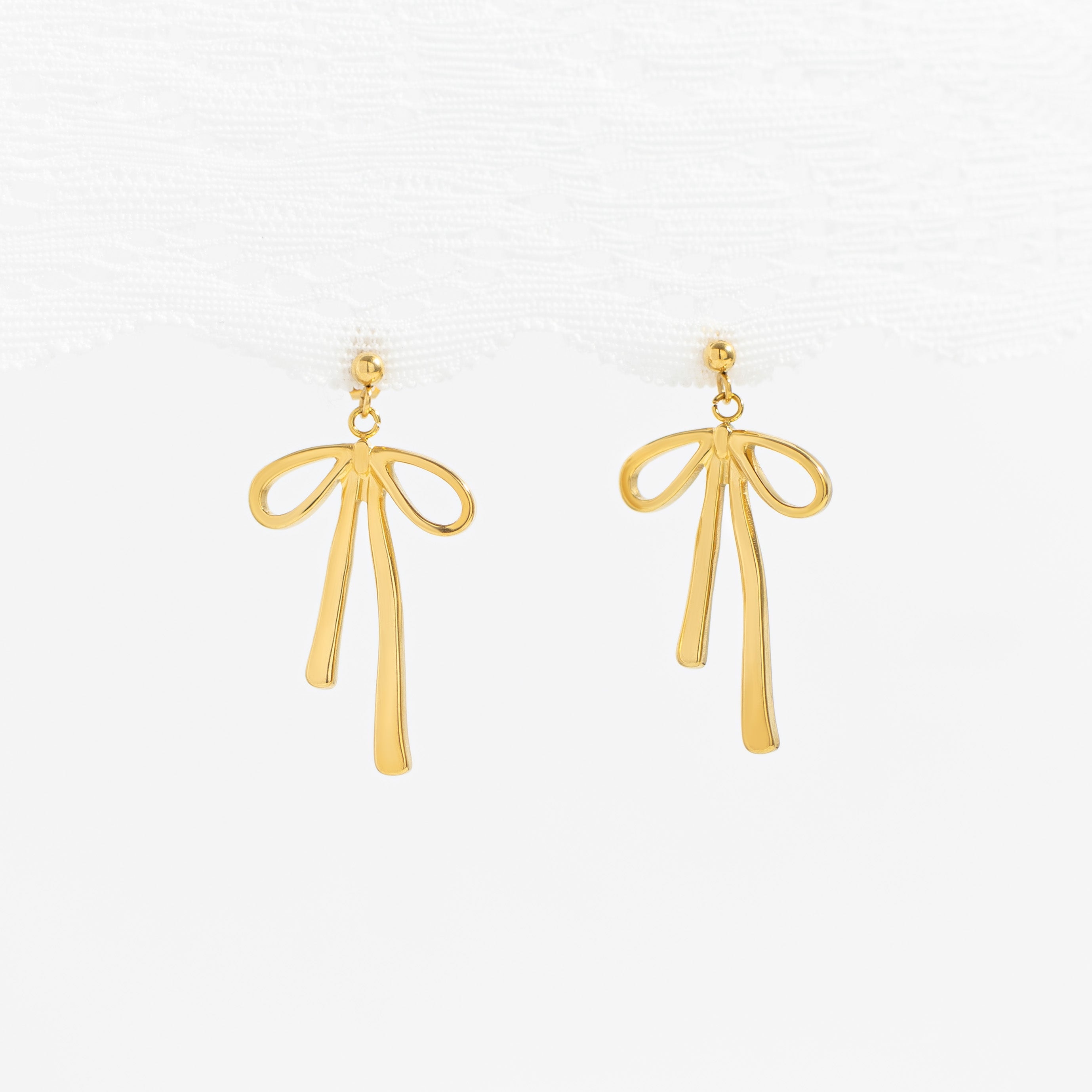 18K Gold PVD Stainless Steel Ribbon Bow Earrings