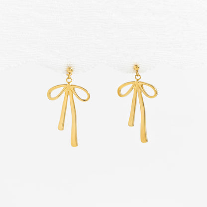18K Gold PVD Stainless Steel Ribbon Bow Earrings