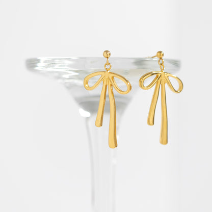 18K Gold PVD Stainless Steel Ribbon Bow Earrings