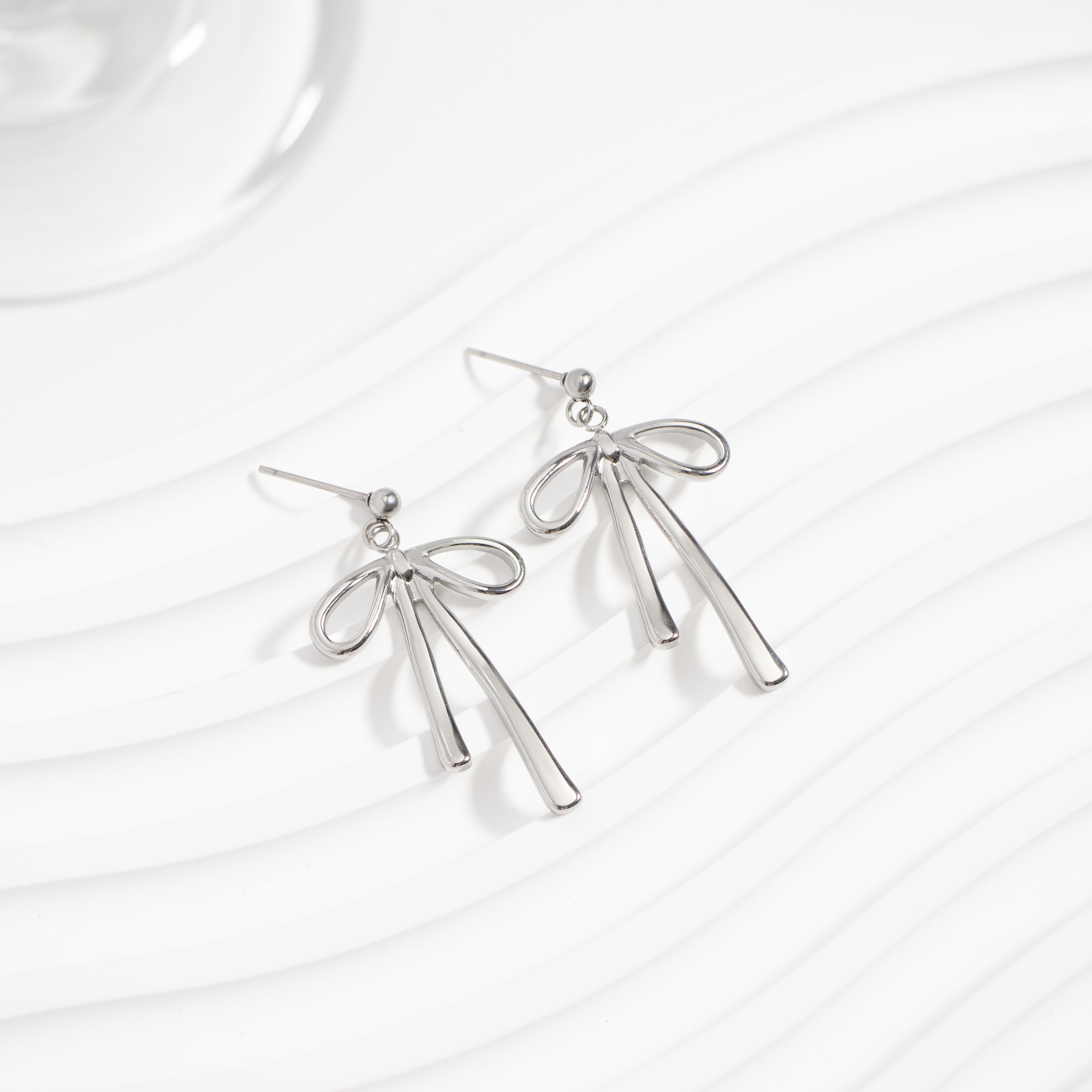 18K Gold PVD Stainless Steel Ribbon Bow Earrings