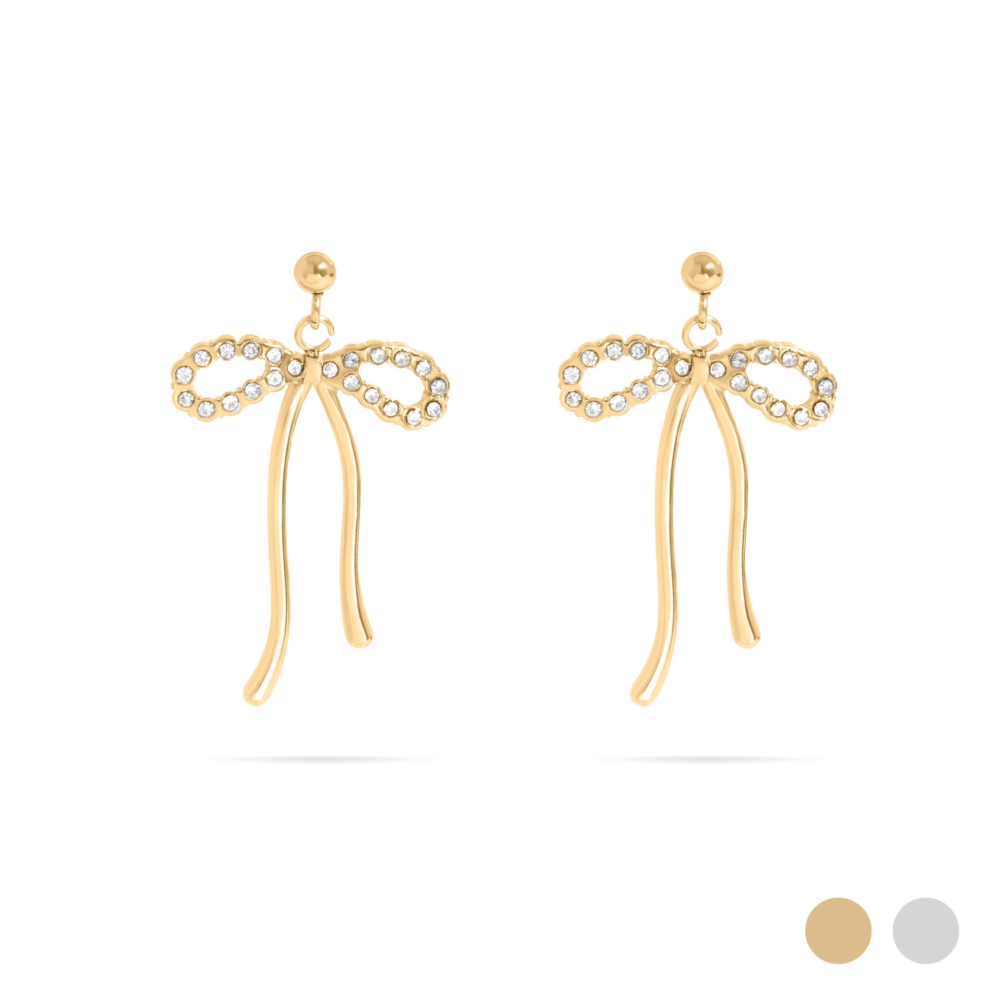 18K Gold PVD Ribbon Bow with Stones Earrings