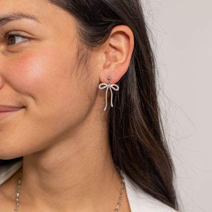 18K Gold PVD Ribbon Bow with Stones Earrings