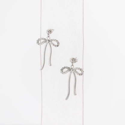 18K Gold PVD Ribbon Bow with Stones Earrings