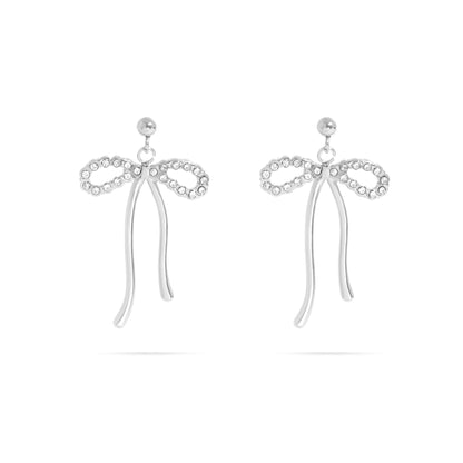 18K Gold PVD Ribbon Bow with Stones Earrings