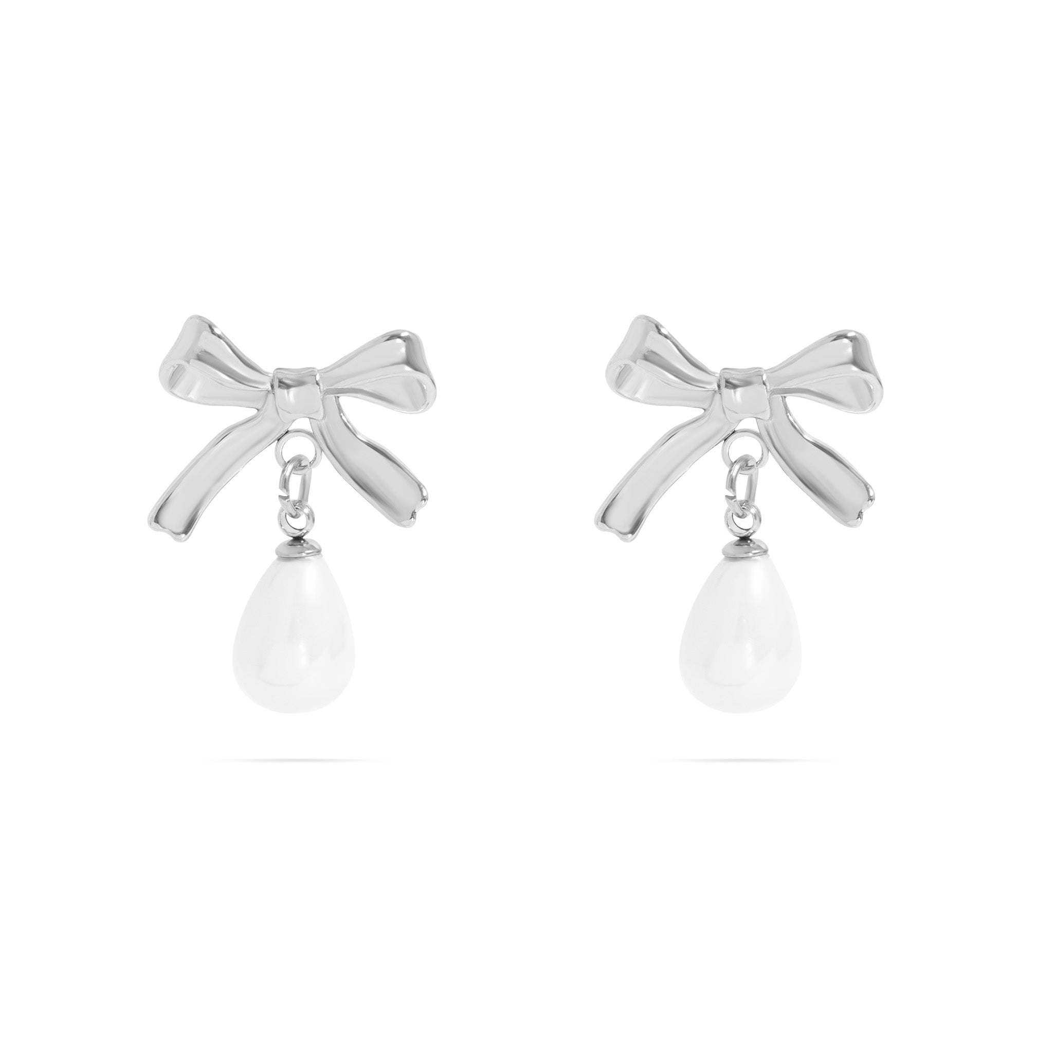 18K Gold PVD Ribbon Bow Earrings with Freshwater Pearl