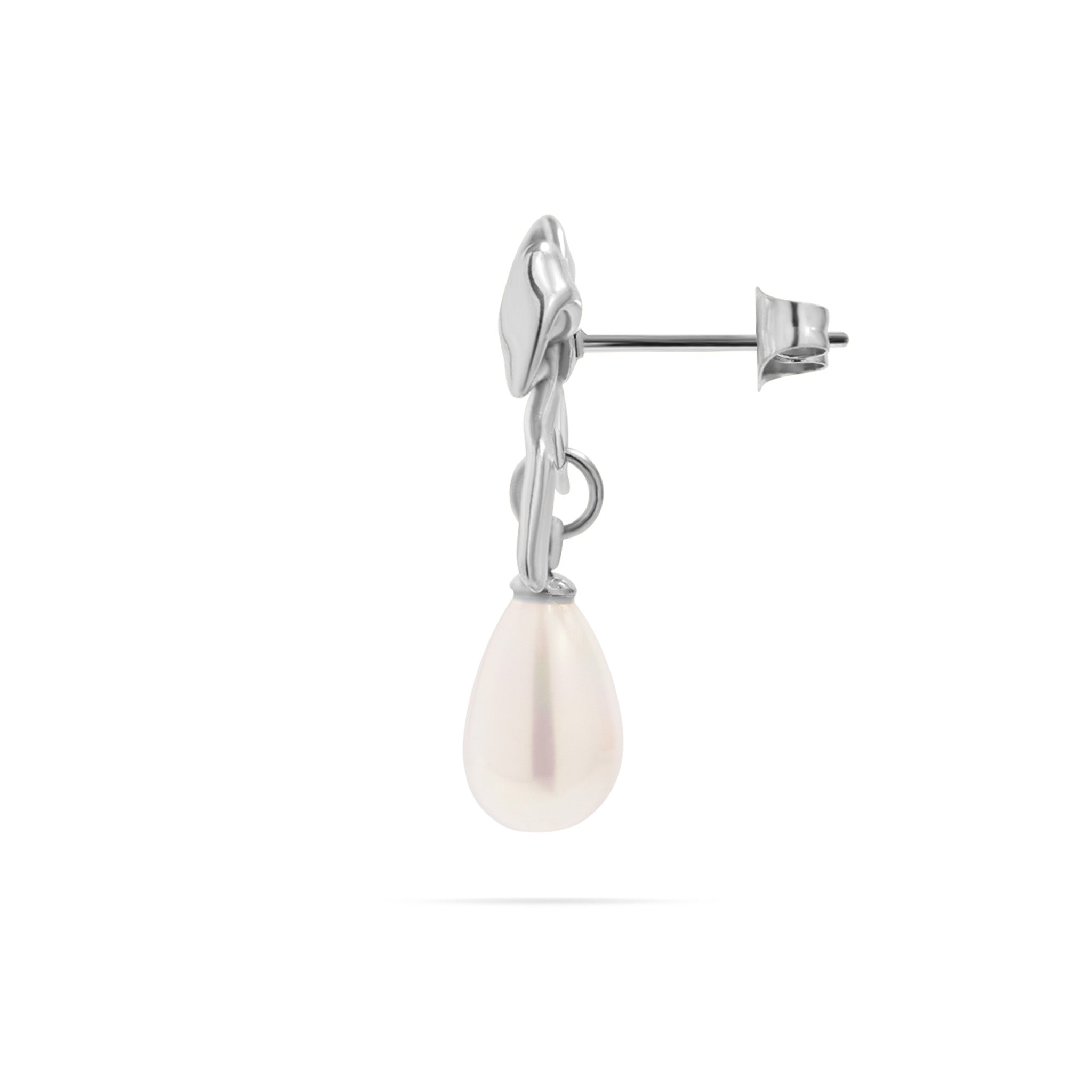 18K Gold PVD Ribbon Bow Earrings with Freshwater Pearl