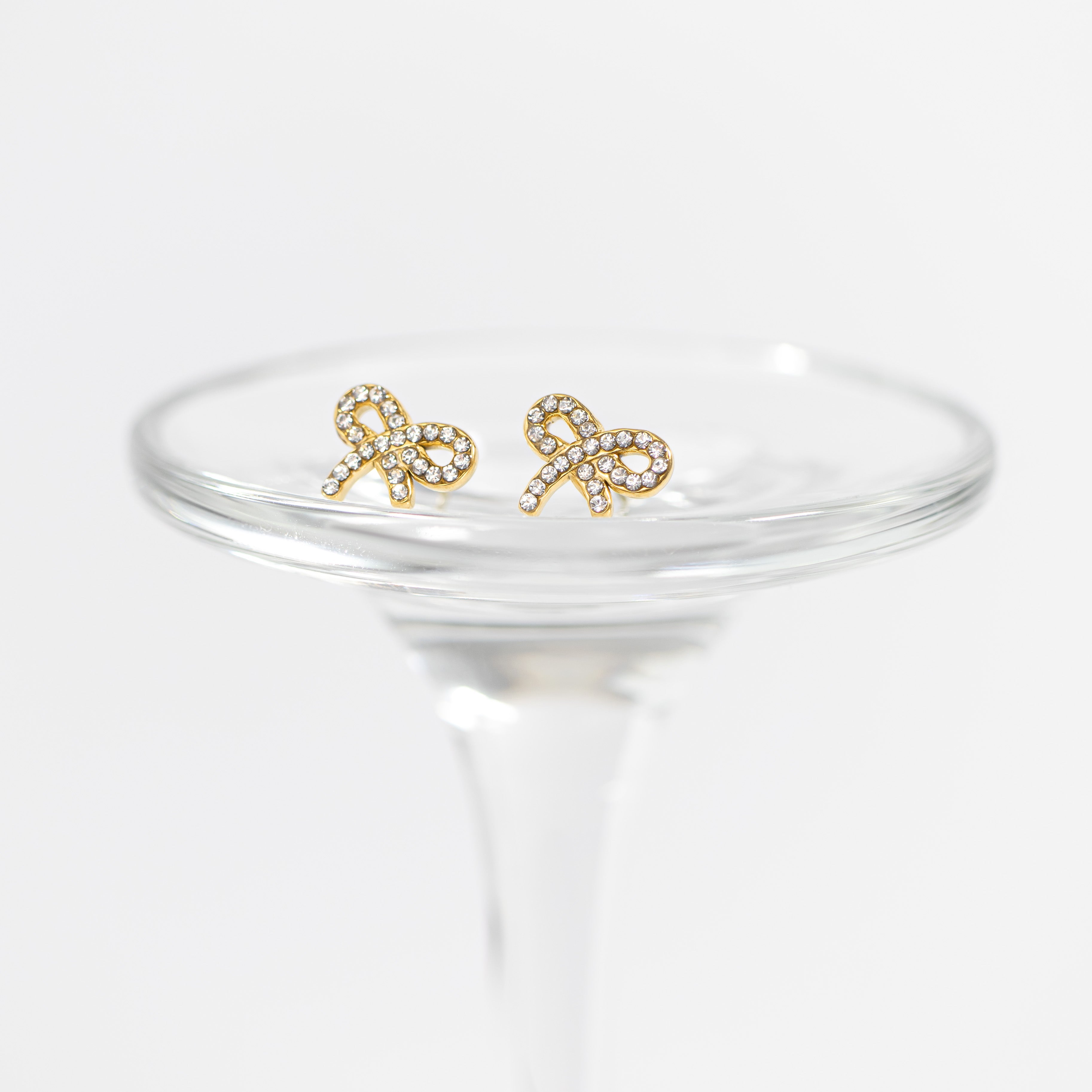 18K Gold PVD Stainless Steel Stone Bow Earrings