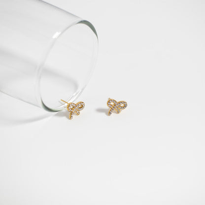 18K Gold PVD Stainless Steel Stone Bow Earrings