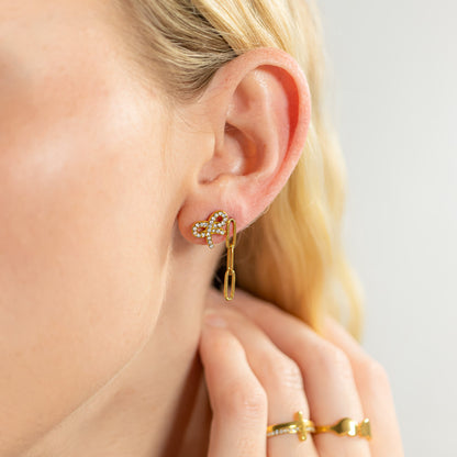 18K Gold PVD Stainless Steel Stone Bow Earrings