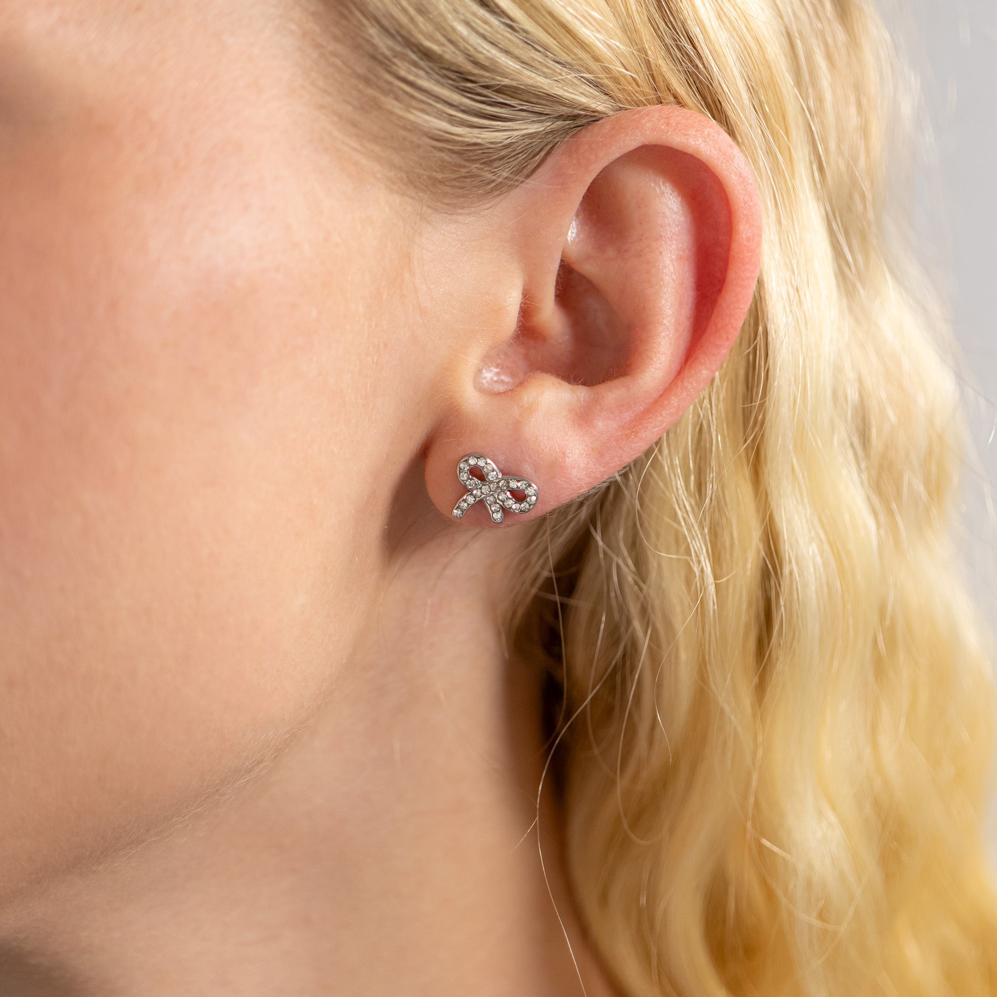 18K Gold PVD Stainless Steel Stone Bow Earrings
