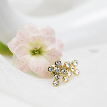 18K Gold PVD Stainless Steel Round Stone Cross Earrings