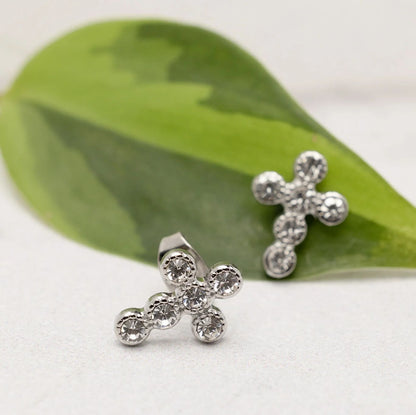18K Gold PVD Stainless Steel Round Stone Cross Earrings