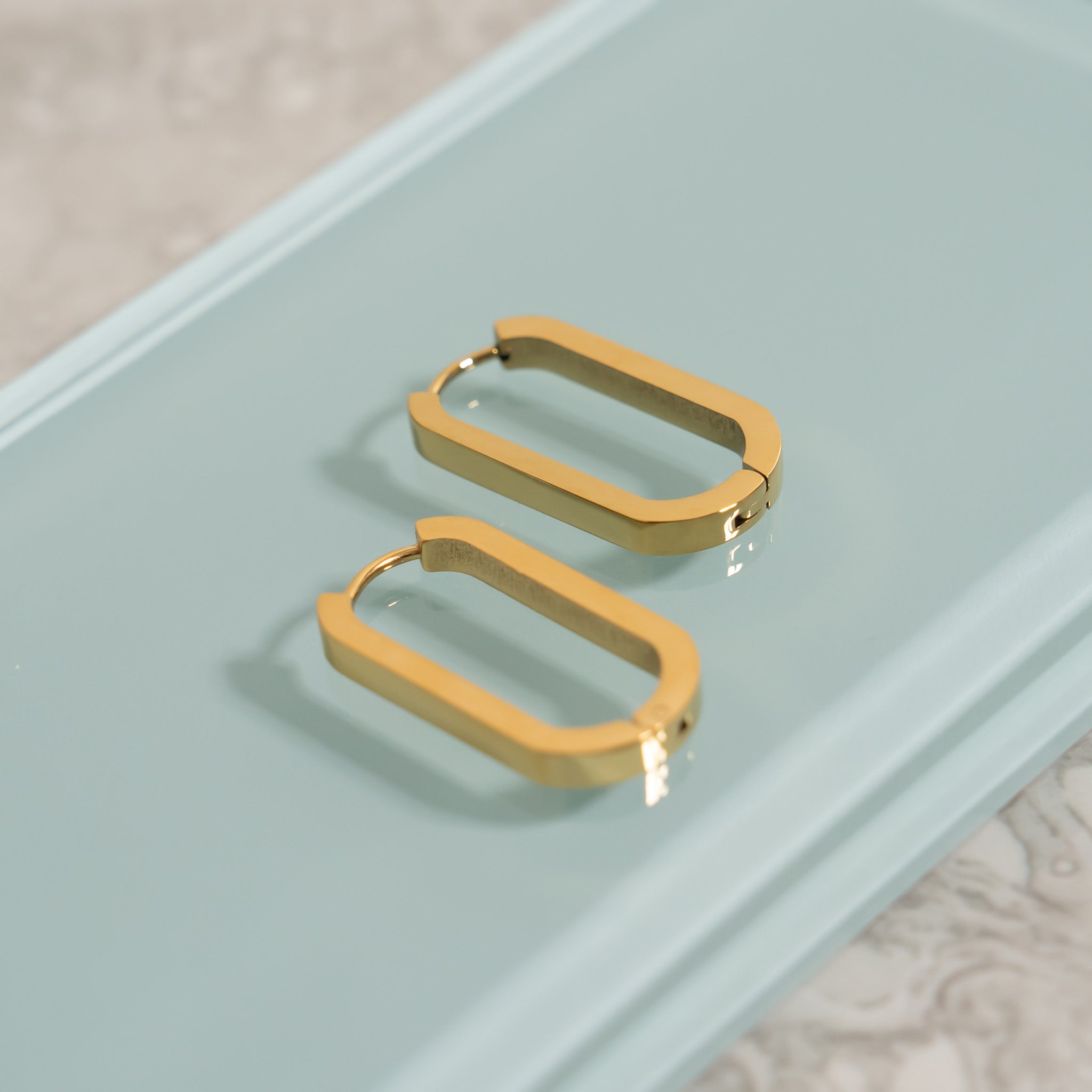 18K Gold PVD Stainless Stainless Steel Oval Huggie Earrings