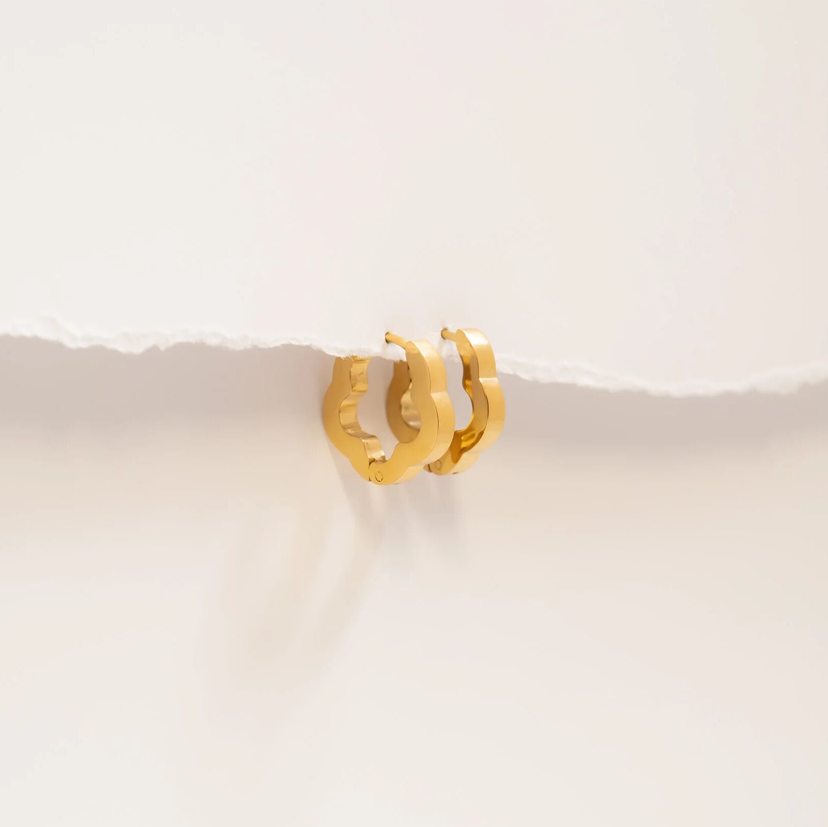 18K Gold PVD Stainless Steel Flower Huggie Earrings