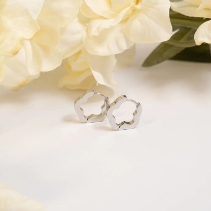 18K Gold PVD Stainless Steel Flower Huggie Earrings
