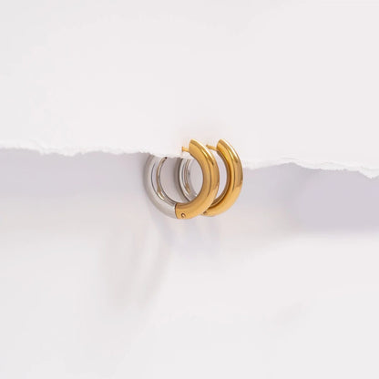 18K Gold PVD Stainless Steel Mixed Metal Round Huggie Earrings